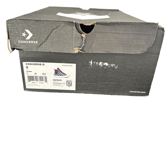 Converse Chuck Taylor All Star Hi Black University Red Women's Sz 9 Chevron New - Picture 8 of 8